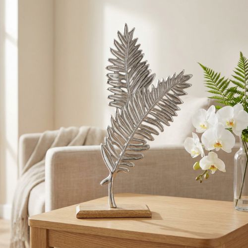 Decoración de mesa decoración de metal helecho plata madera H54cm W37cm | Floristik24.es