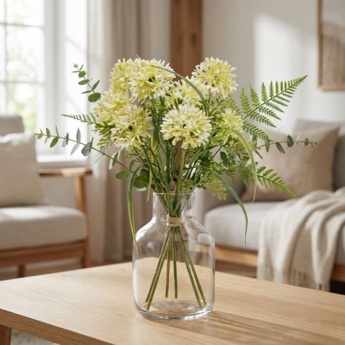 Flores artificiales allium blanco decoración cebollas ornamentales 34cm 3pcs en ramo | Floristik24.es