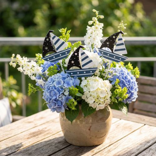 Artículo Decoración marítima barco flor enchufe decoración barco 7cm 14pcs
