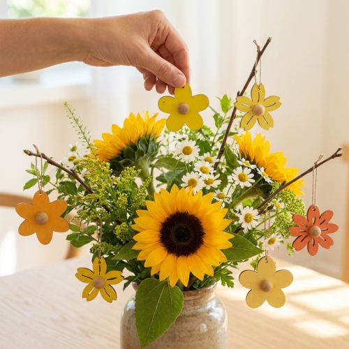 Flores de madera decoración colgante decoración de verano de madera amarillo 4,5 cm 24 piezas | Floristik24.es