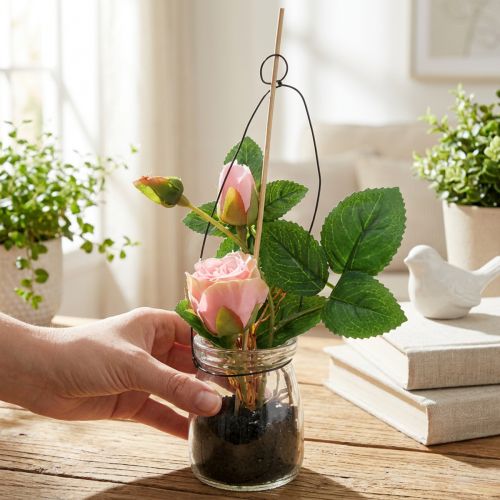 Rosa en el cristal rosa H23cm | Floristik24.es