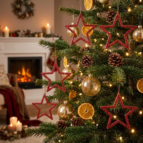 Estrellas decorativas purpurina roja pequeñas estrellas navideñas 4,5cm 120uds | Floristik24.es