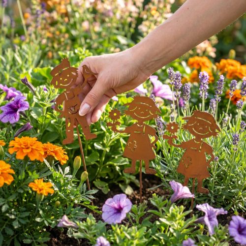 Estaca de jardín con aspecto oxidado, decoración de jardín para niña y niño, 4 piezas | Floristik24.es
