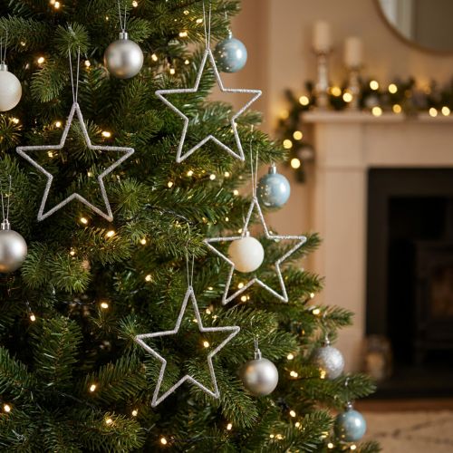 Decoración navideña colgante estrella brillo plateado 17,5 cm 9 piezas | Floristik24.es