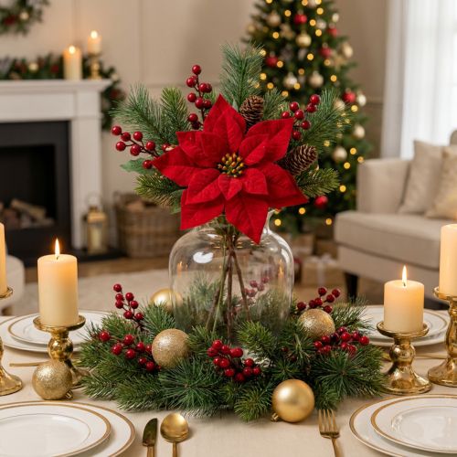 Estrella de Navidad artificial Poinsettia rojo verde L57cm | Floristik24.es