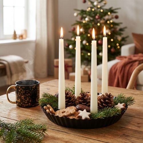 Portavelas de metal con forma de pastel – Negro, Ø 24 cm – Elegante decoración de mesa para 4 velas – 2 piezas | Floristik24.es