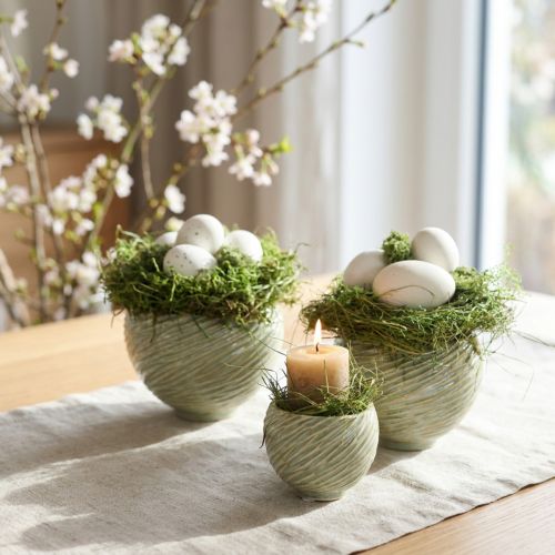 Cuencos de cerámica con diseño en espiral verde Ø9cm H7cm 4uds | Floristik24.es