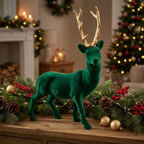 Deco ciervo de pie verde dorado decoración navideña figura 40cm | Floristik24.es