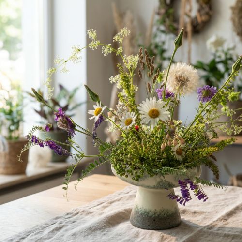 Bol decorativo de cerámica, color crema gris verdoso, Ø20cm, H16cm | Floristik24.es