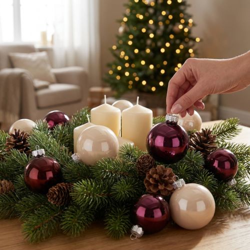 Artículo Bolas para árboles de Navidad bolas de cristal para árboles Berry Mix Ø5cm 24 piezas Berry rosa beige crema brillante
