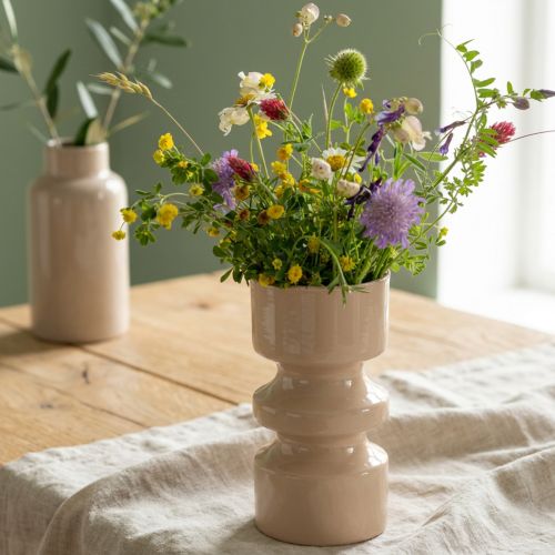 Jarrón de flores de metal esmaltado en marrón capuchino Ø9cm H17.5cm | Floristik24.es