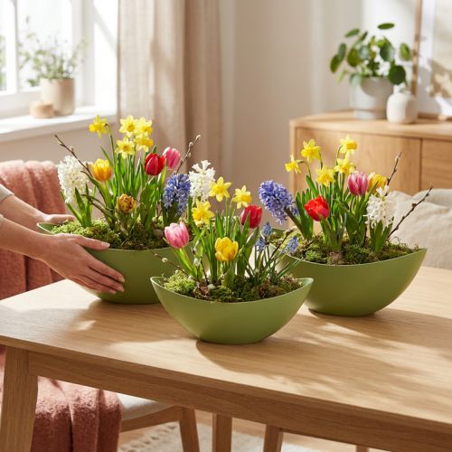 Cuenco decorativo plástico barco planta verde 28×9×9cm 3ud | Floristik24.es