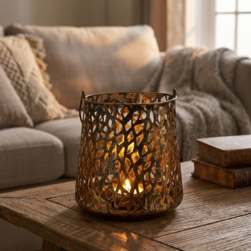 Deco farol decoración de mesa portavelas dorado antiguo 14,5cm | Floristik24.es