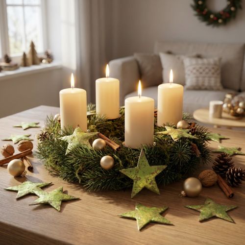 Decoración dispersa Estrellas navideñas verde coco Ø5cm 50ud | Floristik24.es