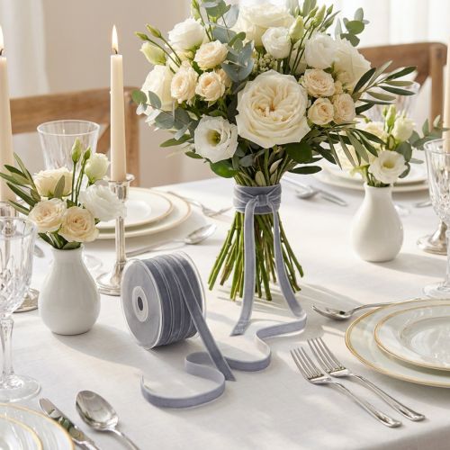 Cinta decorativa de terciopelo, cinta de regalo, terciopelo gris, 10 mm, 20 m | Floristik24.es