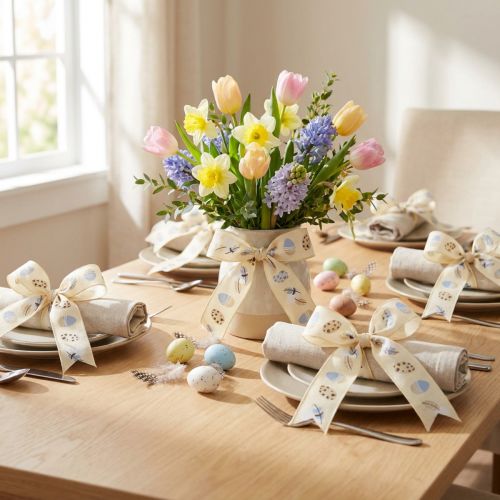 Cinta de regalo Cinta decorativa de Pascua Huevos de Pascua crema 40mm 20m | Floristik24.es