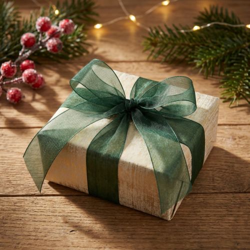 Artículo Cinta de organza cinta de regalo verde borde tejido abeto verde 40mm 50m