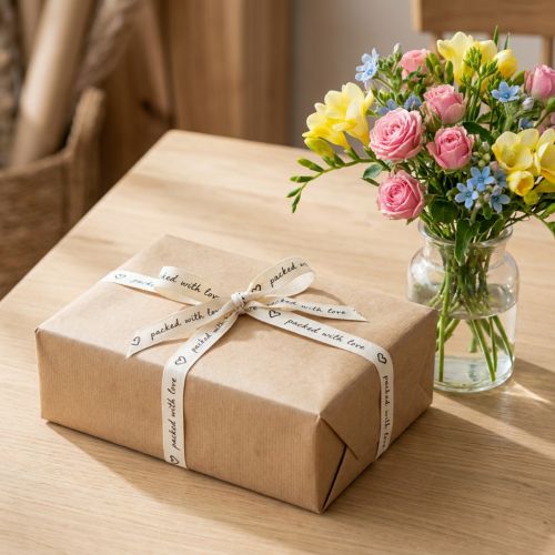 Artículo Cinta de regalo corazones cinta de algodón crema 15mm 20m