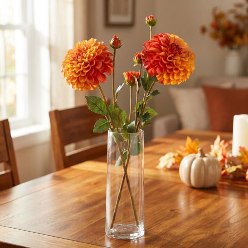 Flores Decorativas Dalia Artificial Naranja Rojo Ø10 L80cm 2ud | Floristik24.es