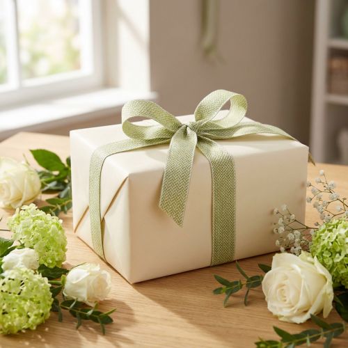Cinta de regalo cinta decorativa con motivo de espiga blanco verde 25mm 15m | Floristik24.es