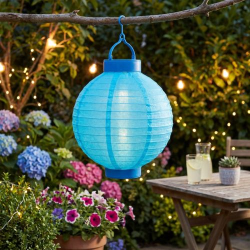 Linterna LED con solar 20cm azul | Floristik24.es