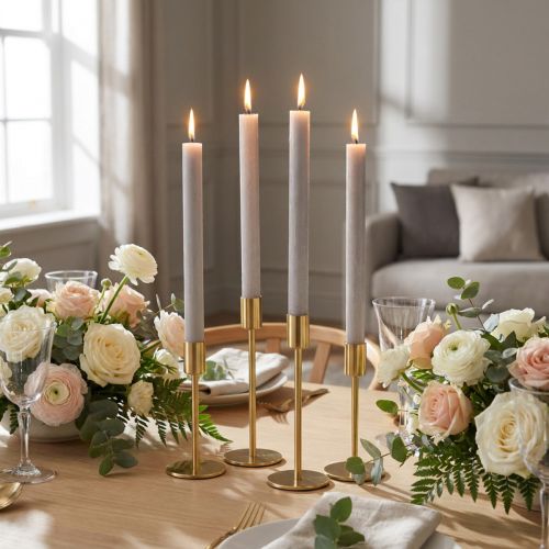 Velas cónicas unicolor gris 34mm x 300mm 4 piezas | Floristik24.es