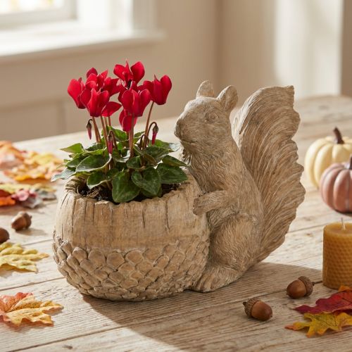 Artículo Jardinera con decoración de ardilla en piedra fundida 26×14×19cm