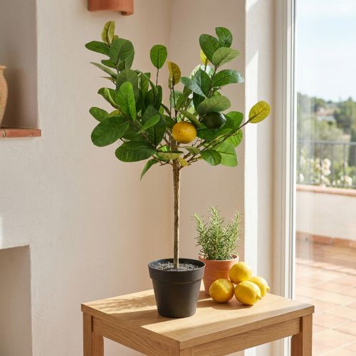 Limonero artificial en maceta, estilo mediterráneo, planta artificial de fácil cuidado, árbol cítrico decorativo, 57 cm de alto. | Floristik24.es