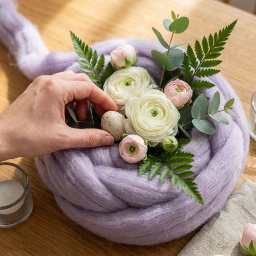 Artículo Cordón de lana, cinta de lana violeta claro, 10 m de lana decorativa para floristería y manualidades