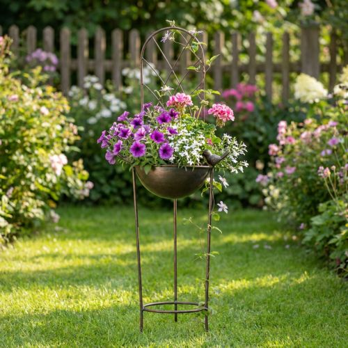 Baño decorativo para pájaros, macetero con enrejado, aspecto nostálgico, elegante detalle de jardín, 75 cm | Floristik24.es