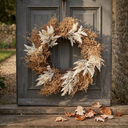 Artículo Corona decorativa crema de hierba de pampa artificial, corona de puerta marrón Ø60cm