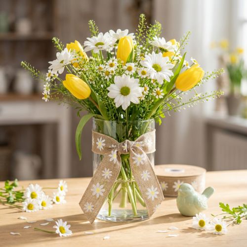 Cinta de regalo flores cinta decorativa marrón blanco 15mm 15m | Floristik24.es
