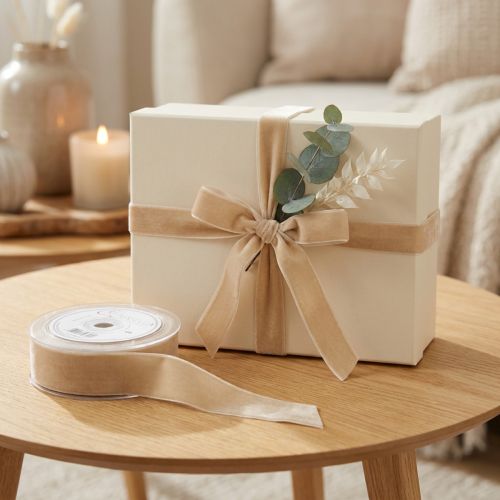 Ruban décoratif Ruban cadeau Velours Beige 40mm 8m | Floristik24.es