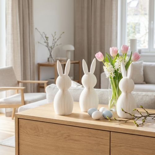 Figura decorativa de conejo con aspecto plegado para diseño interior moderno, salón u oficina, 13 cm, 3 piezas | Floristik24.es