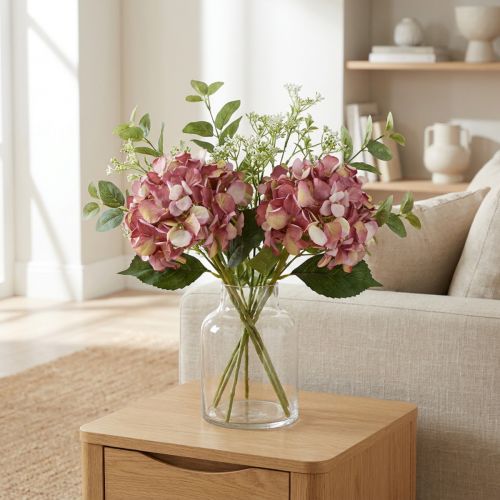 Hortensia Artificial Grande Rosa Malva Ø15cm L58cm 2ud | Floristik24.es