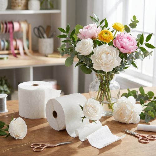 Crepe de flores blanco A10cm gramaje 128g/m² L250cm 2 piezas | Floristik24.es