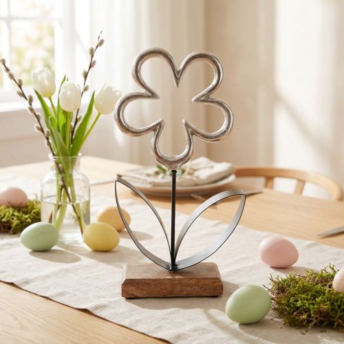 Decoración floral de metal decoración de mesa negra plateada primavera Al. 36 cm | Floristik24.es