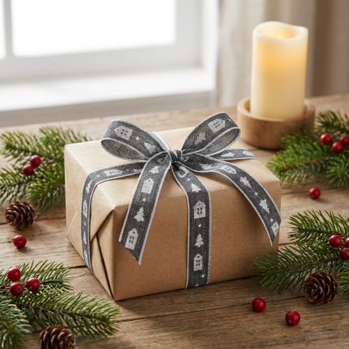 Cinta decorativa para casas navideñas y árboles de Navidad blanco antracita 15mm 20m | Floristik24.es