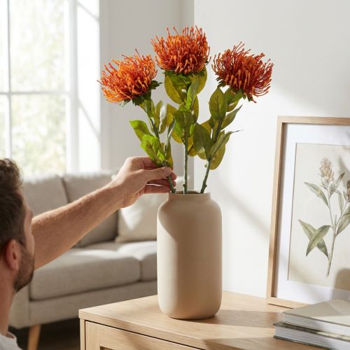 Artículo Acerico Flor Artificial Exótica Naranja Leucospermum Protea 73cm 3pcs