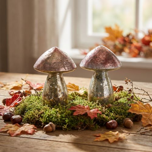 Artículo Setas decorativas rosa decoración otoñal vidrio Ø9cm H13,5cm 2ud