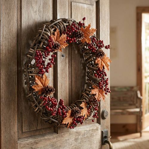 Gran corona decorativa Ø50cm de vides - corona de puerta natural de madera y sauce, versátil para decorar | Floristik24.es