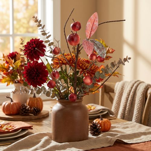 Artículo Rama artificial con manzanas para decoración de otoño y Navidad.