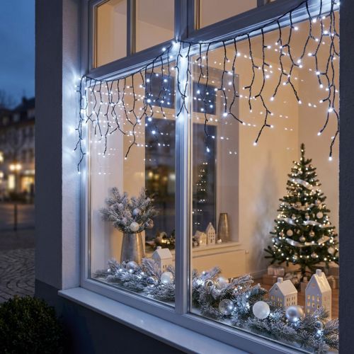 Cascada de luz con efecto nieve, decoración de invierno Adviento, luces LED 6 hilos blanco frío 480 L60/80/100cm | Floristik24.es