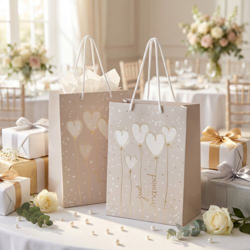 Artículo Bolsas de regalo “just married” con asas beige A23cm 2uds
