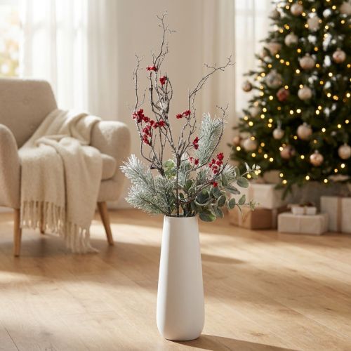 Rama artificial larga nevada con frutos rojos 130cm | Floristik24.es