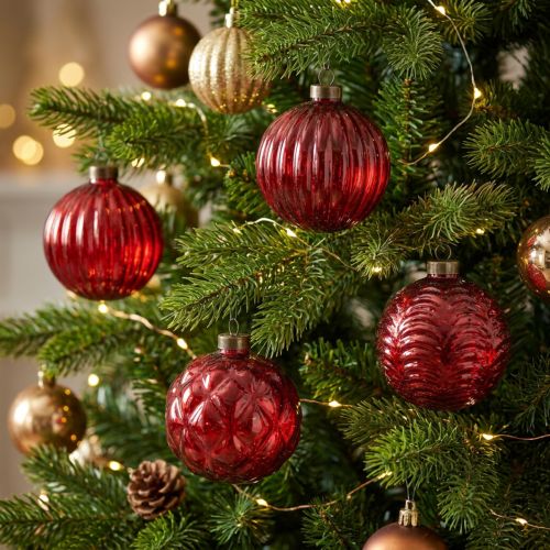 Artículo Adornos navideños de cristal, rojos, 8 cm, 12 unidades
