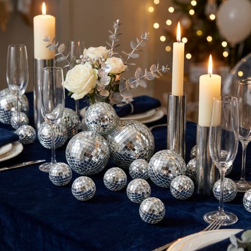 Artículo Bolas de espejo decorativas, elemento de decoración para fiestas, plateadas, 2-4 cm, 50 unidades