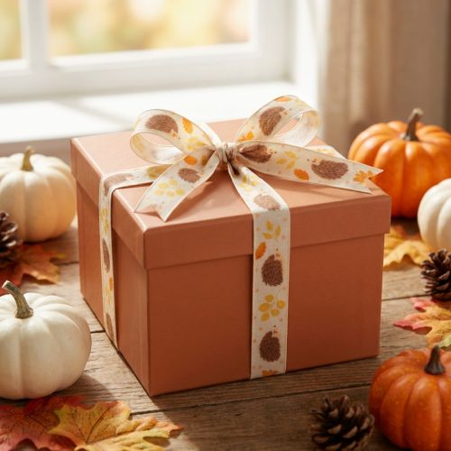 Artículo Cinta de regalo cinta de orillo erizo de otoño 15mm 18m
