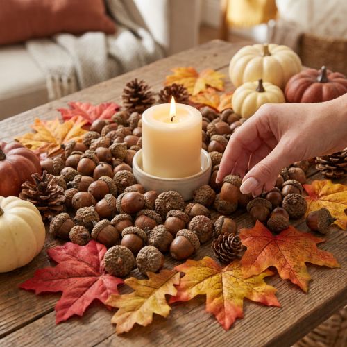 Bellotas para decoración, decoración de otoño, frutos naturales de otoño Ø1,5 – 2,5cm L1,5 – 3cm 300g | Floristik24.es