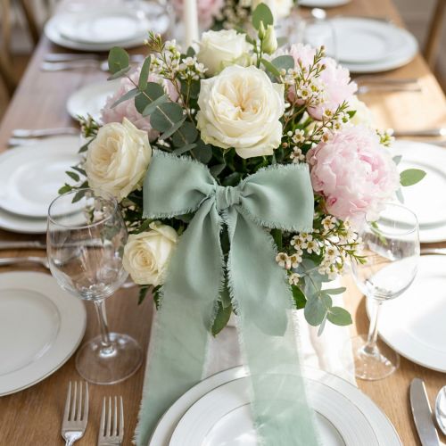 Cinta de tela decorativa con flecos verde salvia 40mm 15m | Floristik24.es